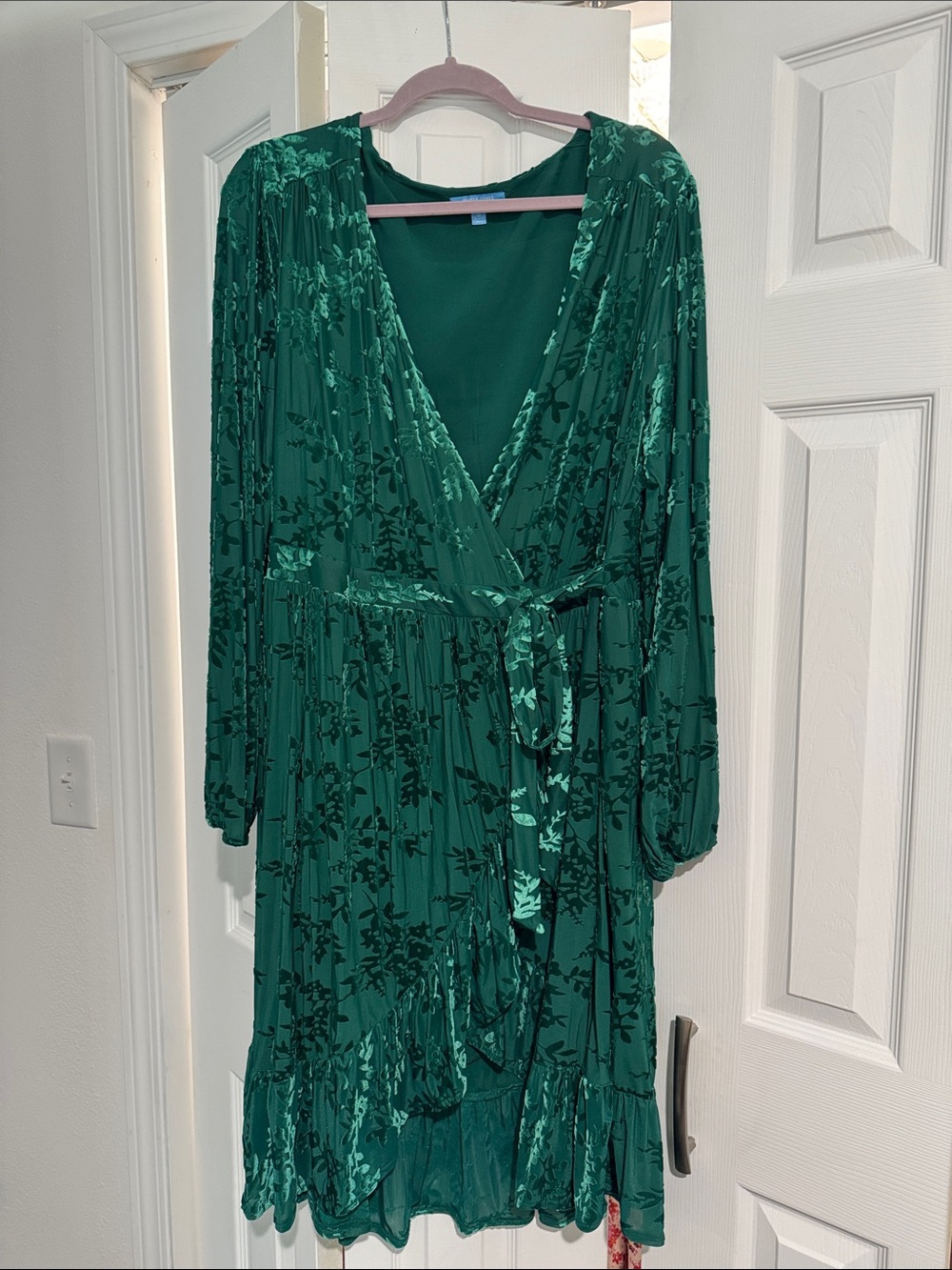 Draper James Emerald Green Floral Wrap Midi Dress